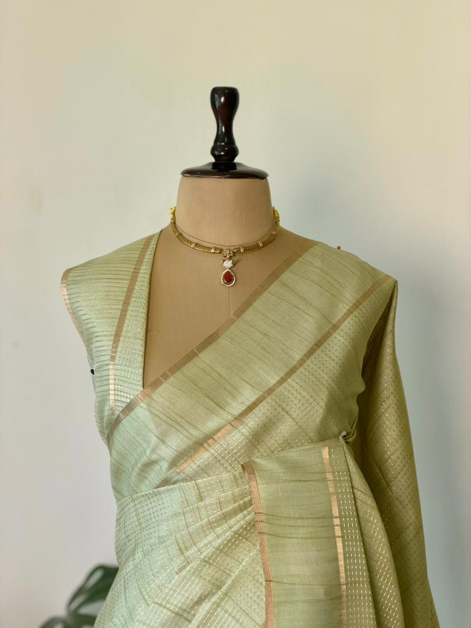 Pastal Green tusser silk saree -PBR15A