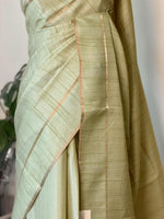 Pastal Green tusser silk saree -PBR15A