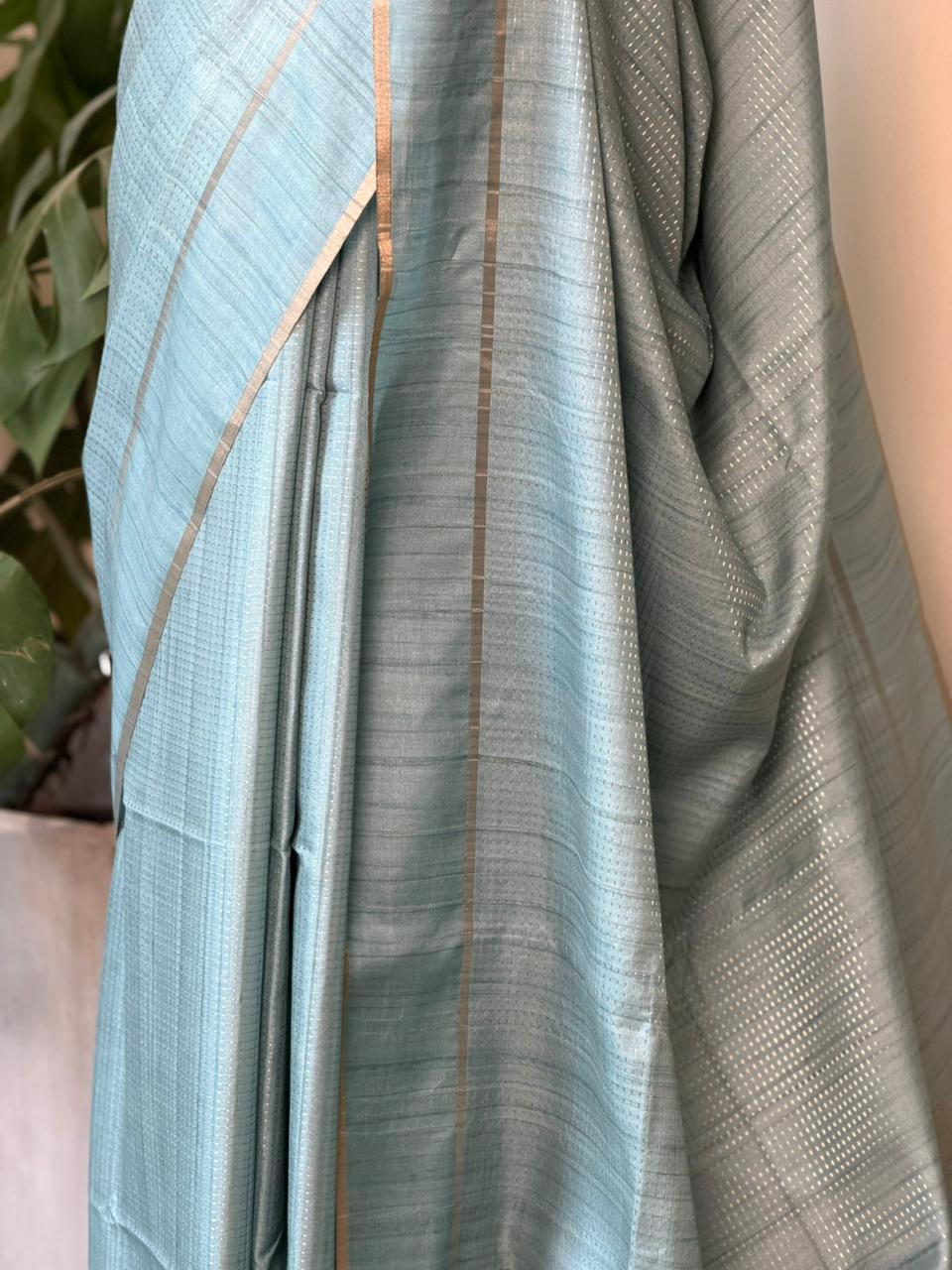Pastal Blue tusser silk saree -PBR15B