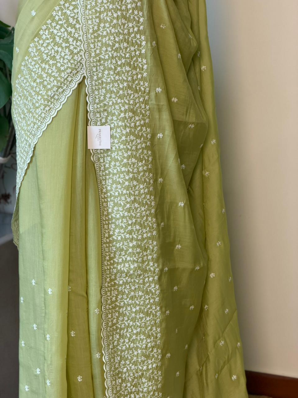Green Muslin silk saree -PBR17