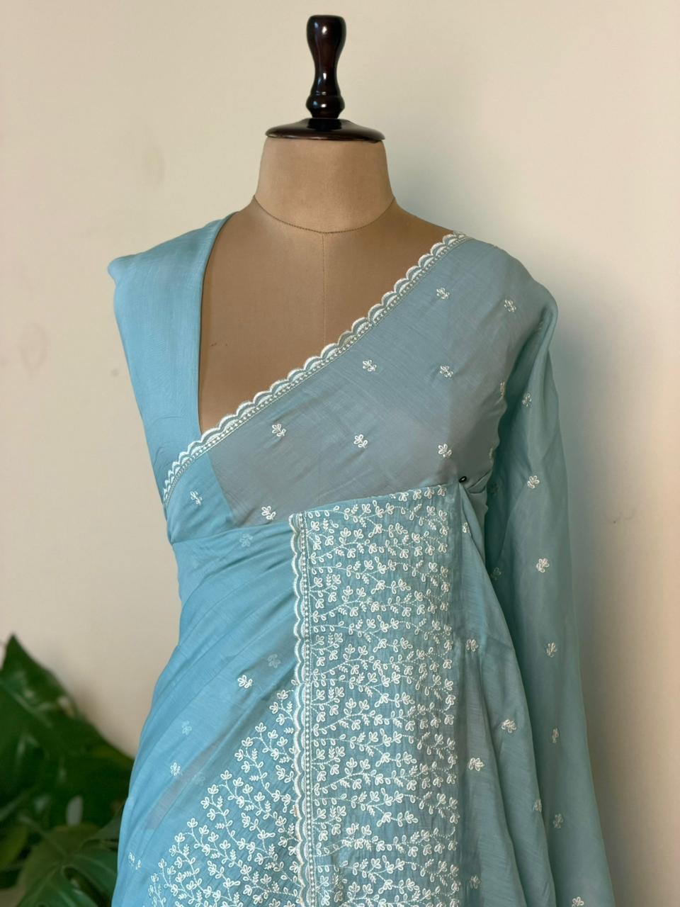 Blue Muslin silk saree -PBR17B