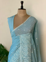 Blue Muslin silk saree -PBR17B
