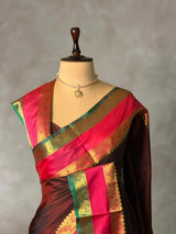 Deep maroon Banarasi silk saree - PIH82