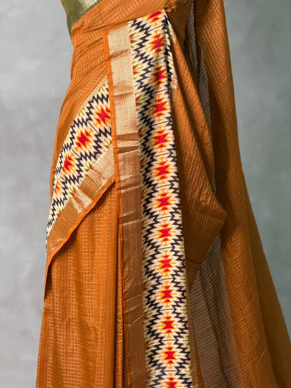 Mustard yellow Georgette chanderi silk saree -PBR18