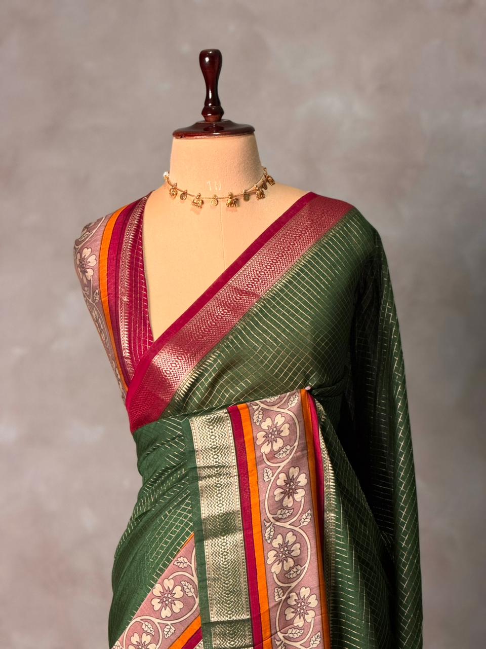 Green Georgette chanderi silk saree -PBR18B