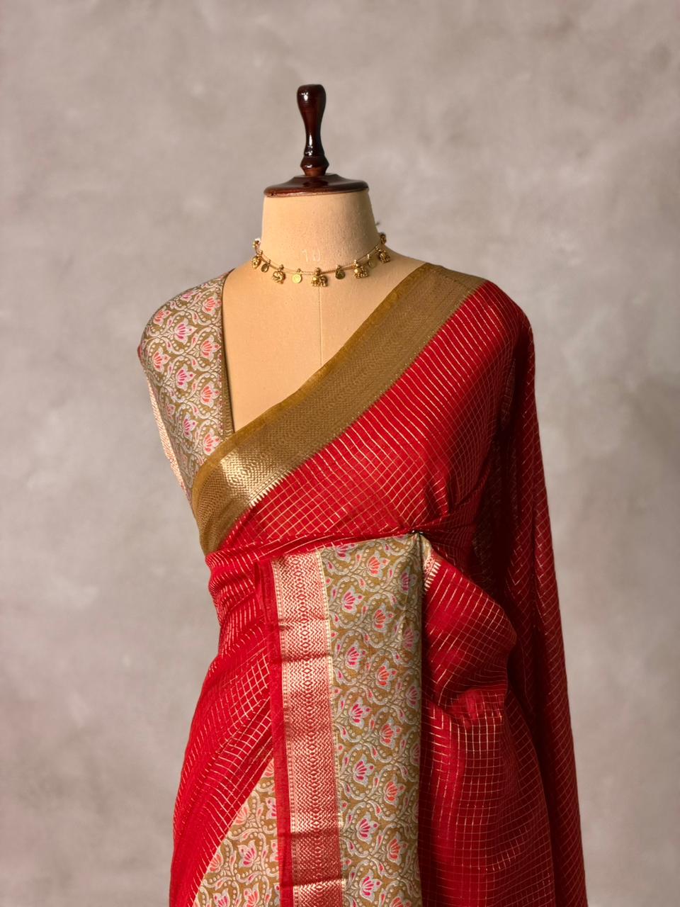 Maroon Georgette chanderi silk saree -PBR18E
