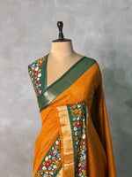 Mustard Yellow Georgette chanderi silk saree -PBR18F