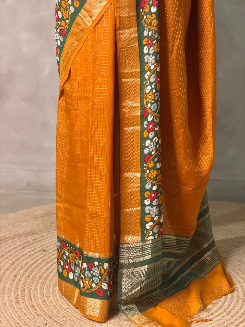 Mustard Yellow Georgette chanderi silk saree -PBR18F