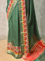 Green Georgette chanderi silk saree -PBR18G