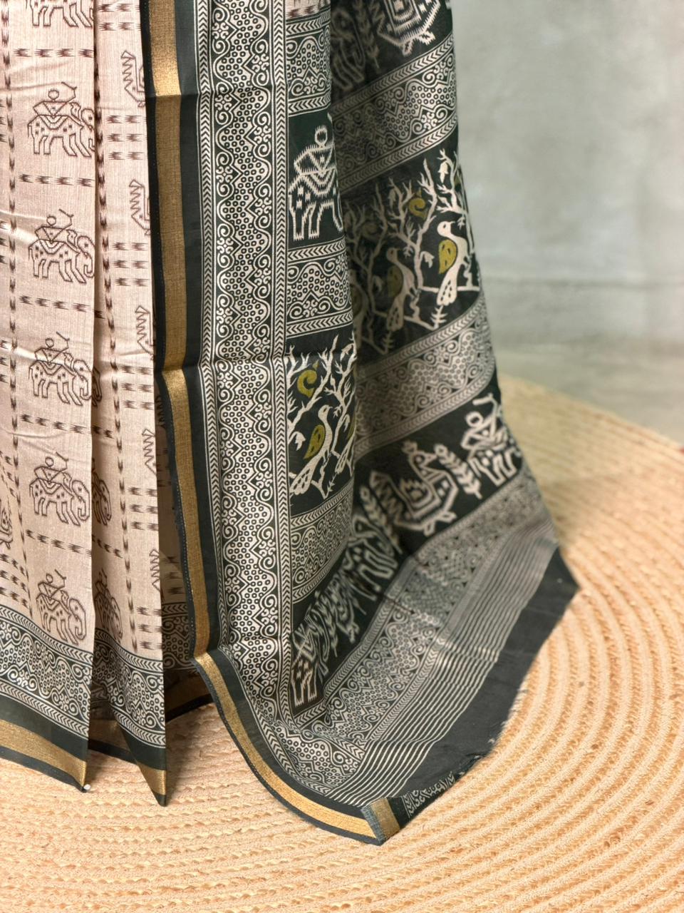 Chicku and Black silk cotton saree -PBR19