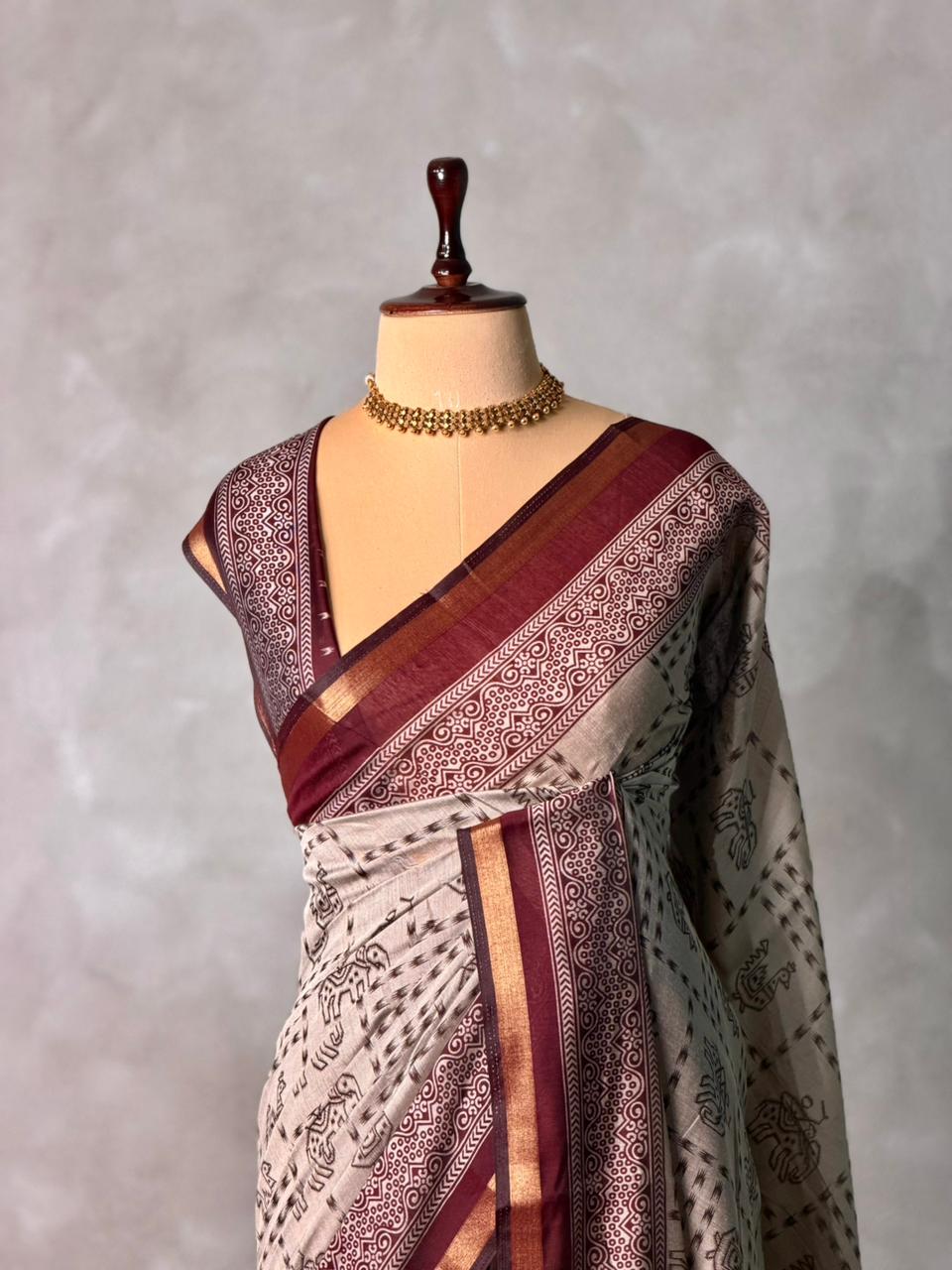 Tribal Printed silk cotton saree -PBR19C