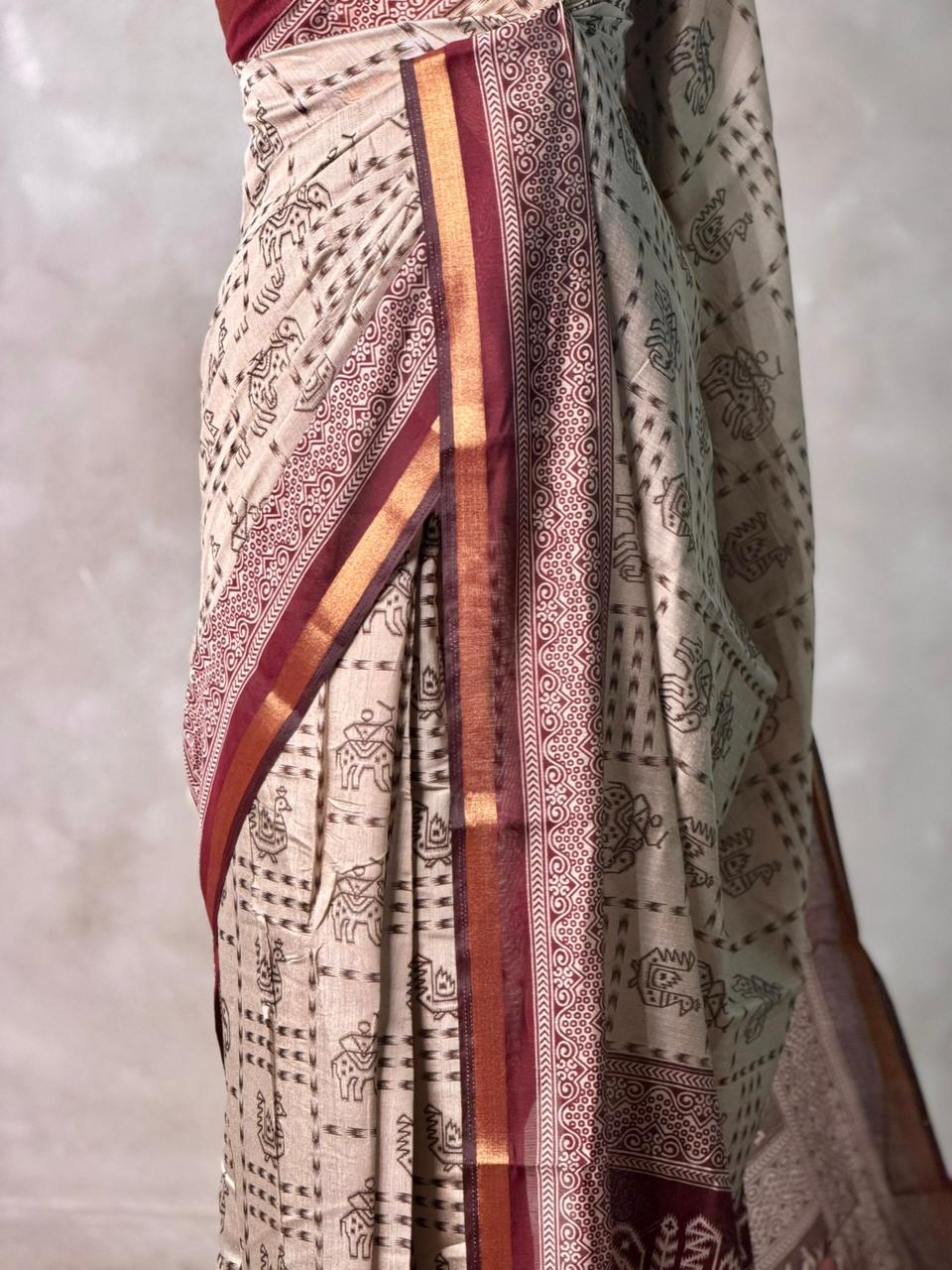 Tribal Printed silk cotton saree -PBR19C