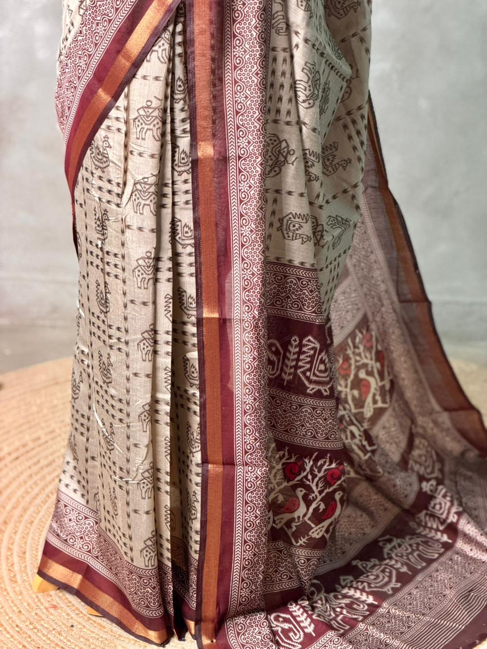 Tribal Printed silk cotton saree -PBR19C