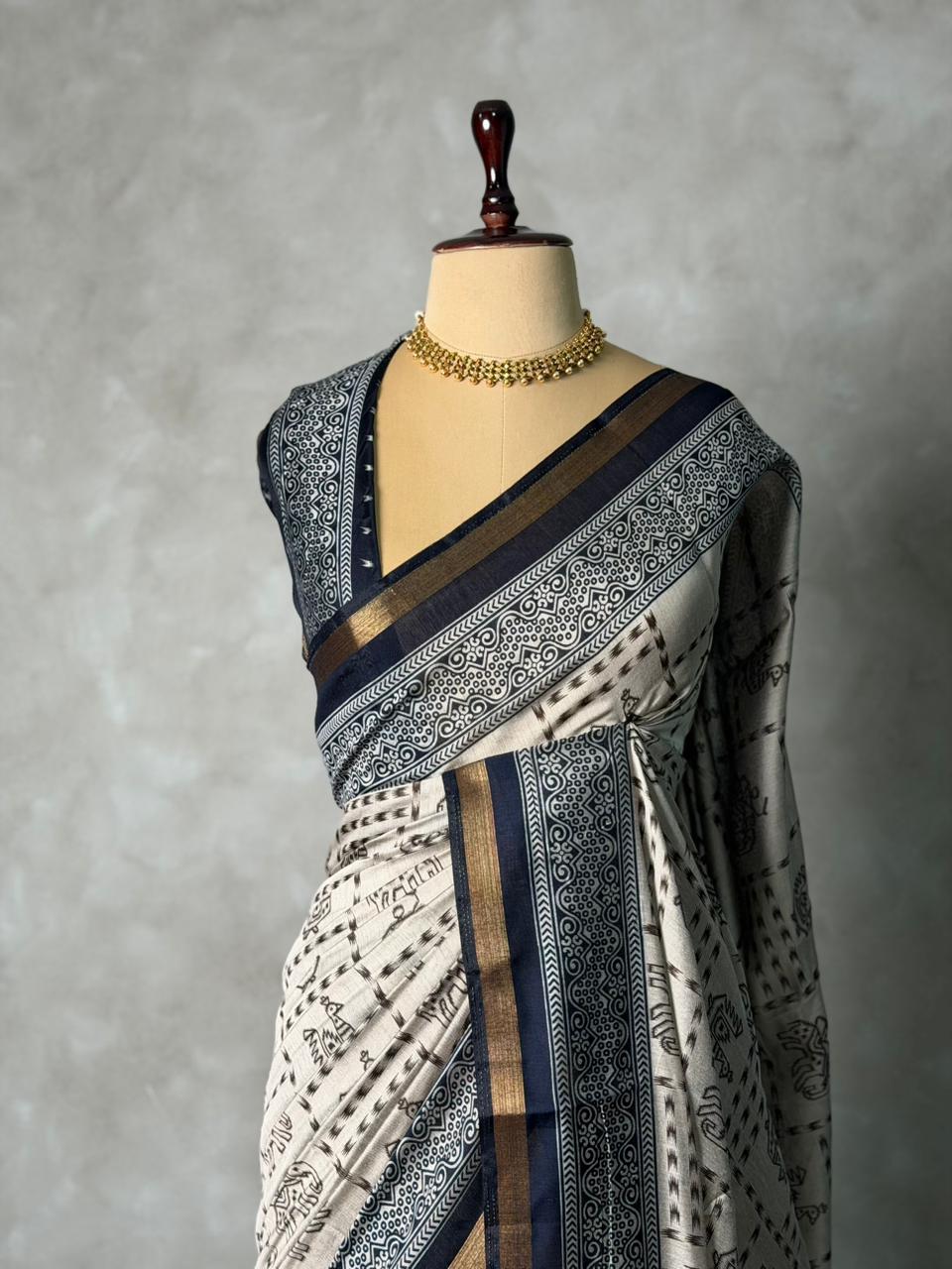 Tribal Printed silk cotton saree -PBR19A