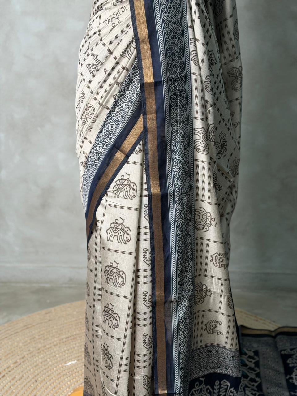 Tribal Printed silk cotton saree -PBR19A