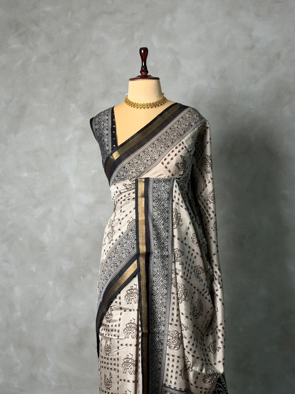Tribal Printed silk cotton saree -PBR19B