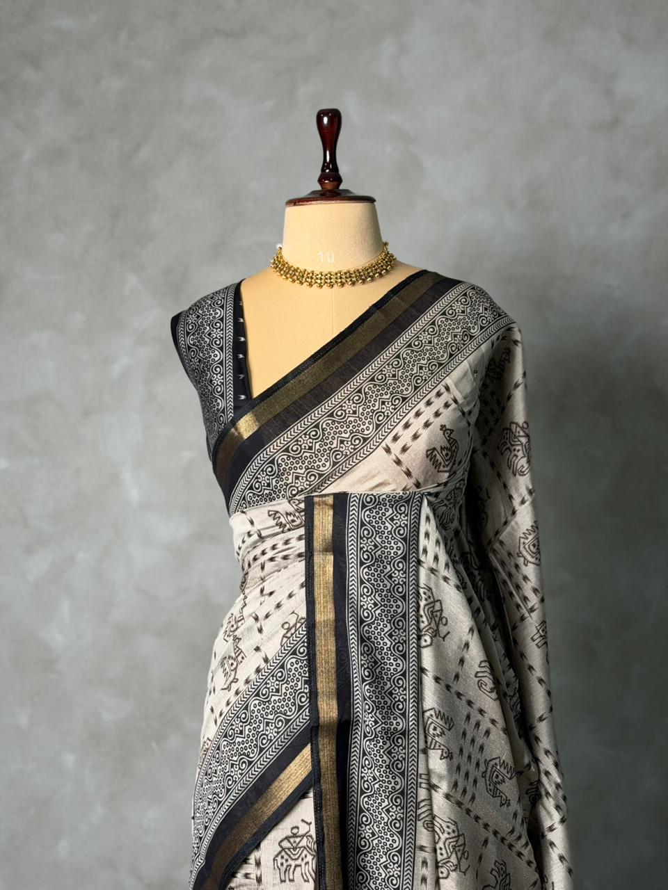 Tribal Printed silk cotton saree -PBR19B