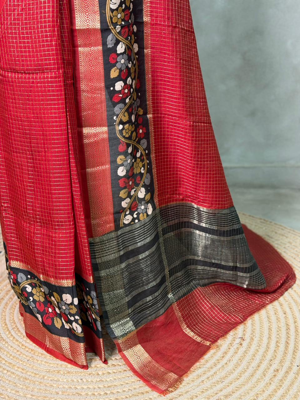 Maroon Georgette chanderi silk saree -PBR18J