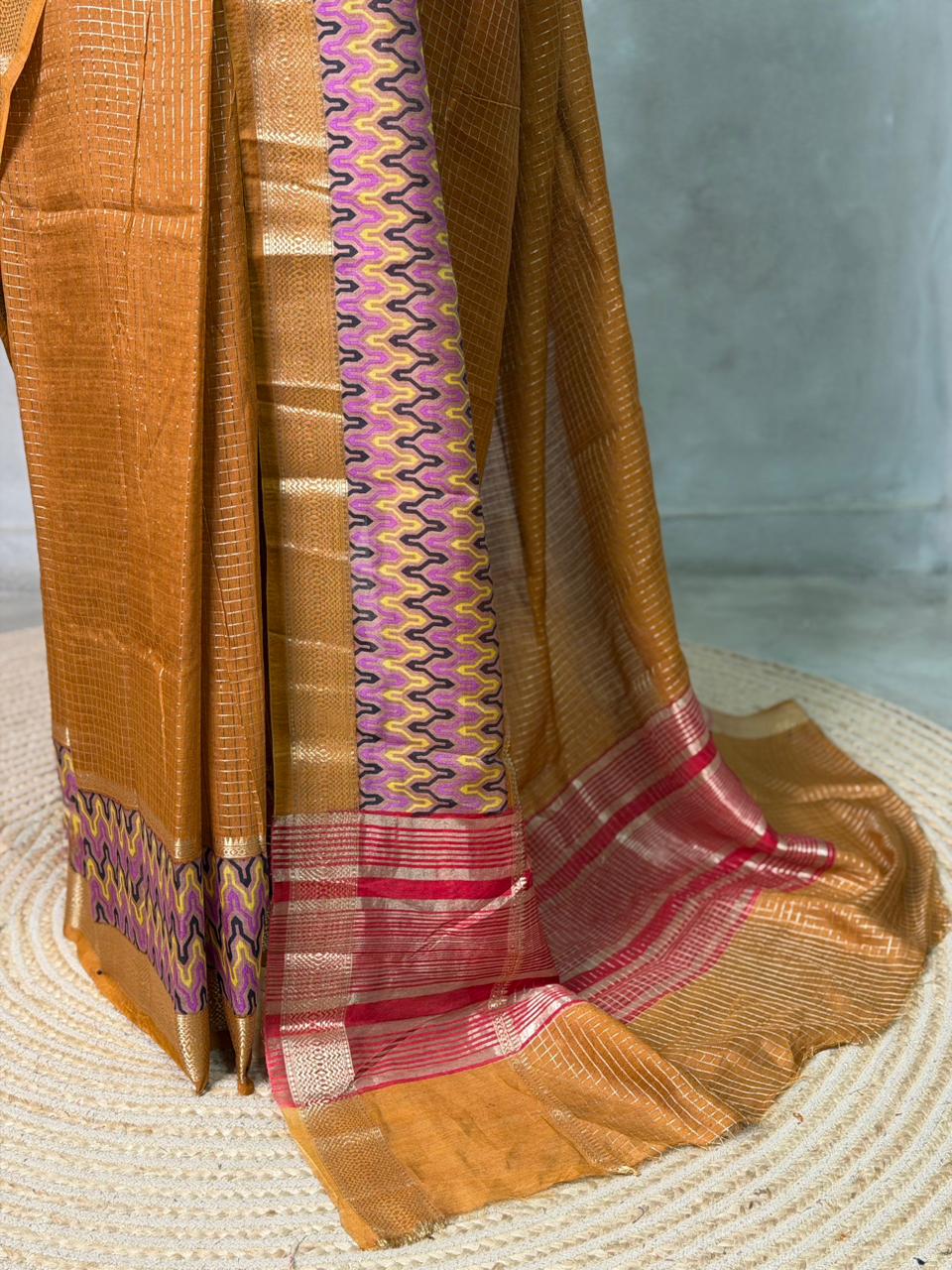 Mustard Yellow Georgette chanderi silk saree -PBR18K