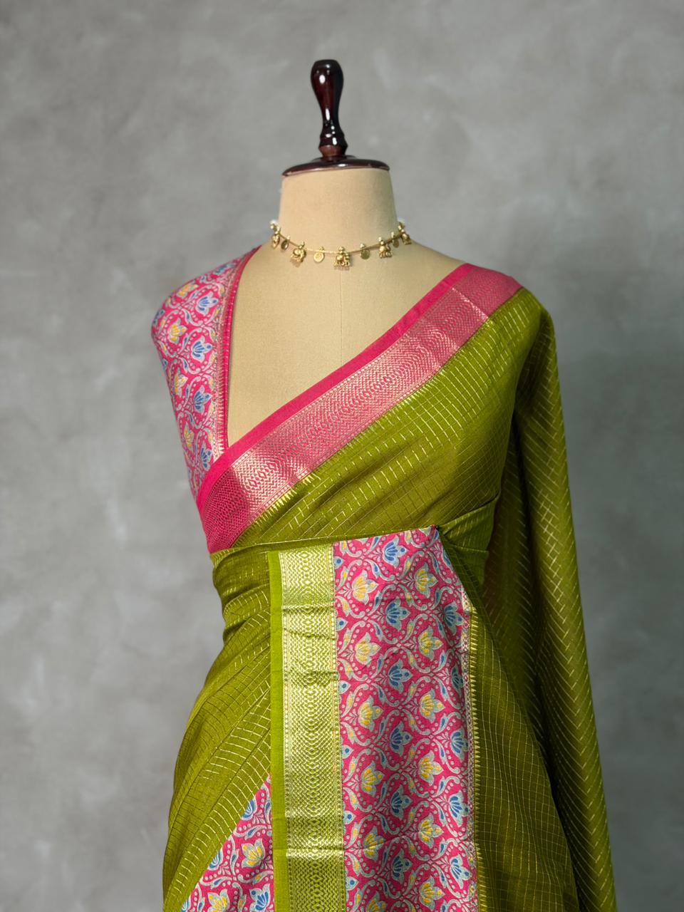 Olive Green Georgette chanderi silk saree -PBR18L