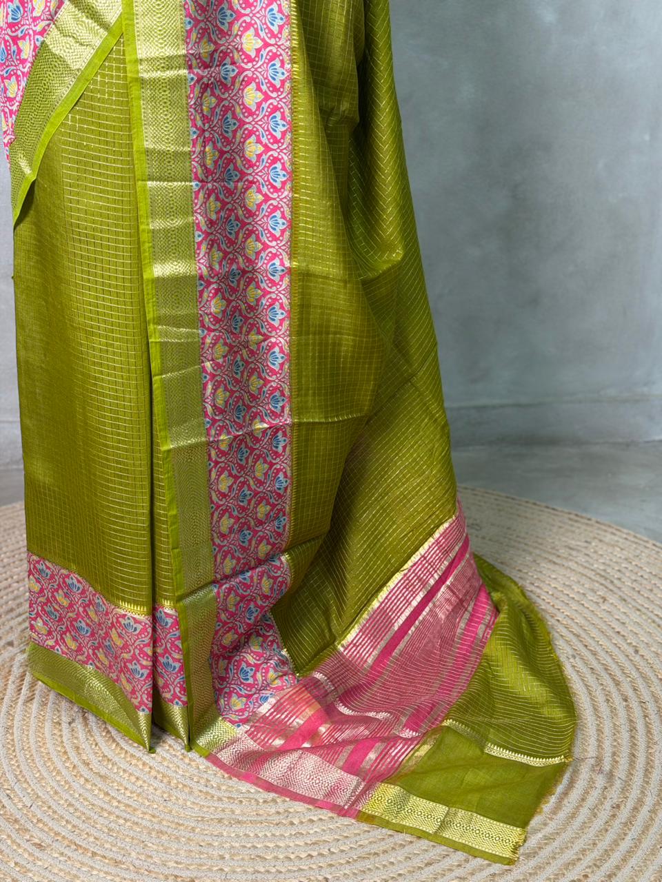 Olive Green Georgette chanderi silk saree -PBR18L