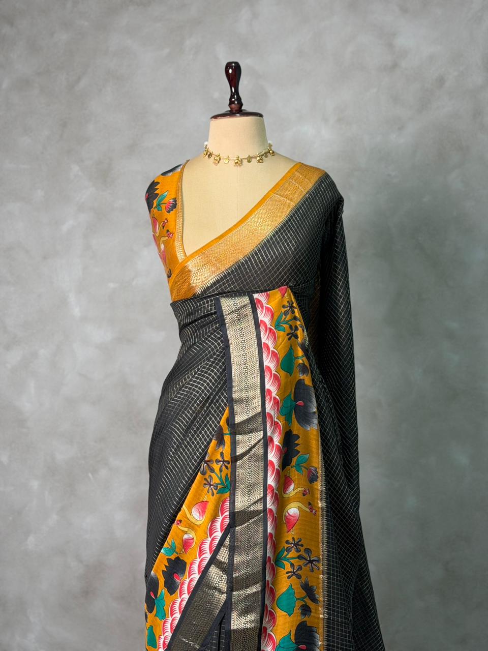 Black Georgette chanderi silk saree -PBR18N