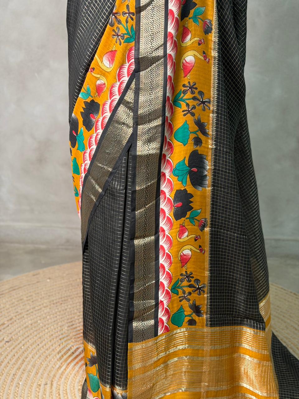 Black Georgette chanderi silk saree -PBR18N
