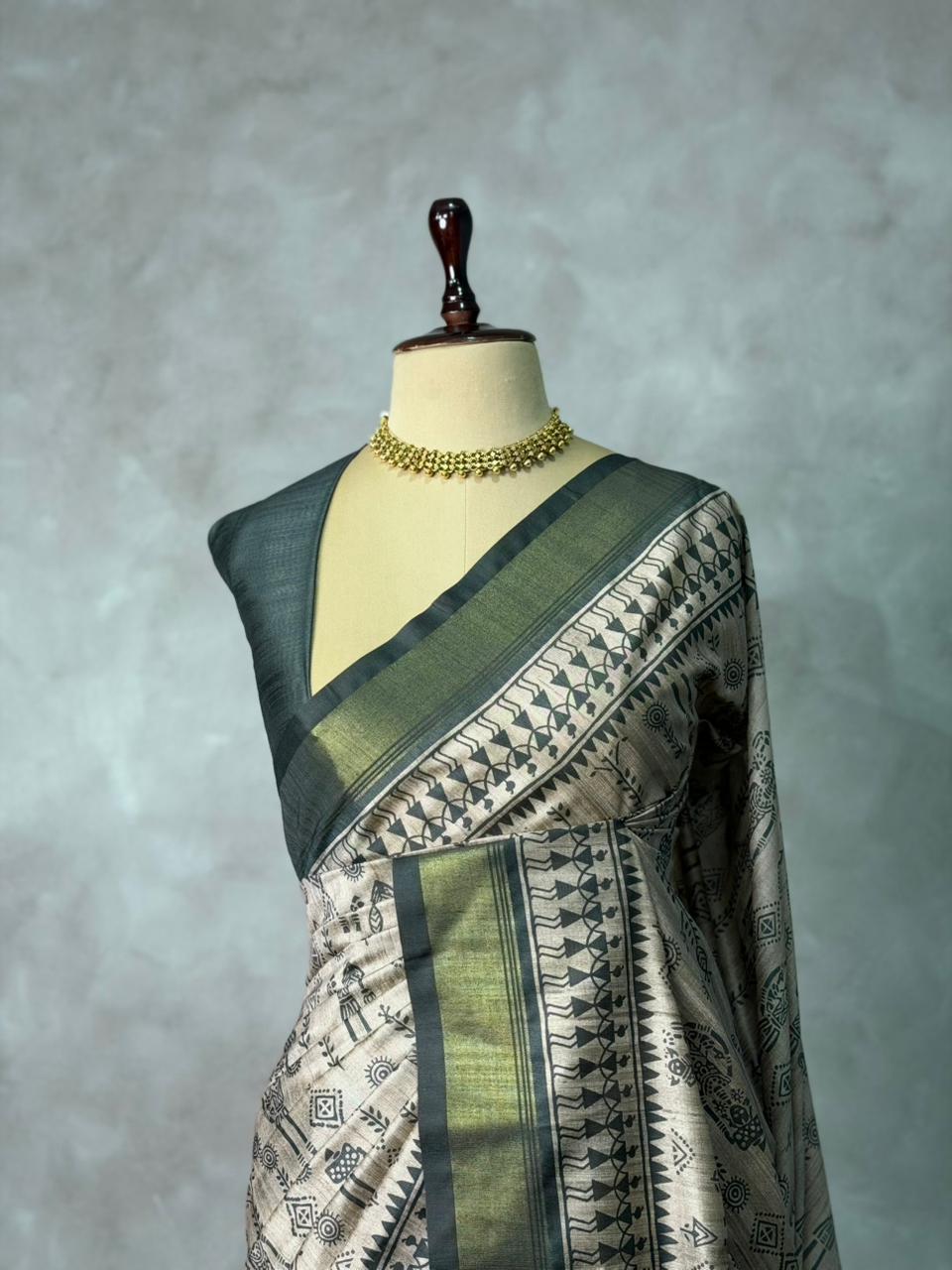 Tribal Printed silk cotton saree -PBR19D