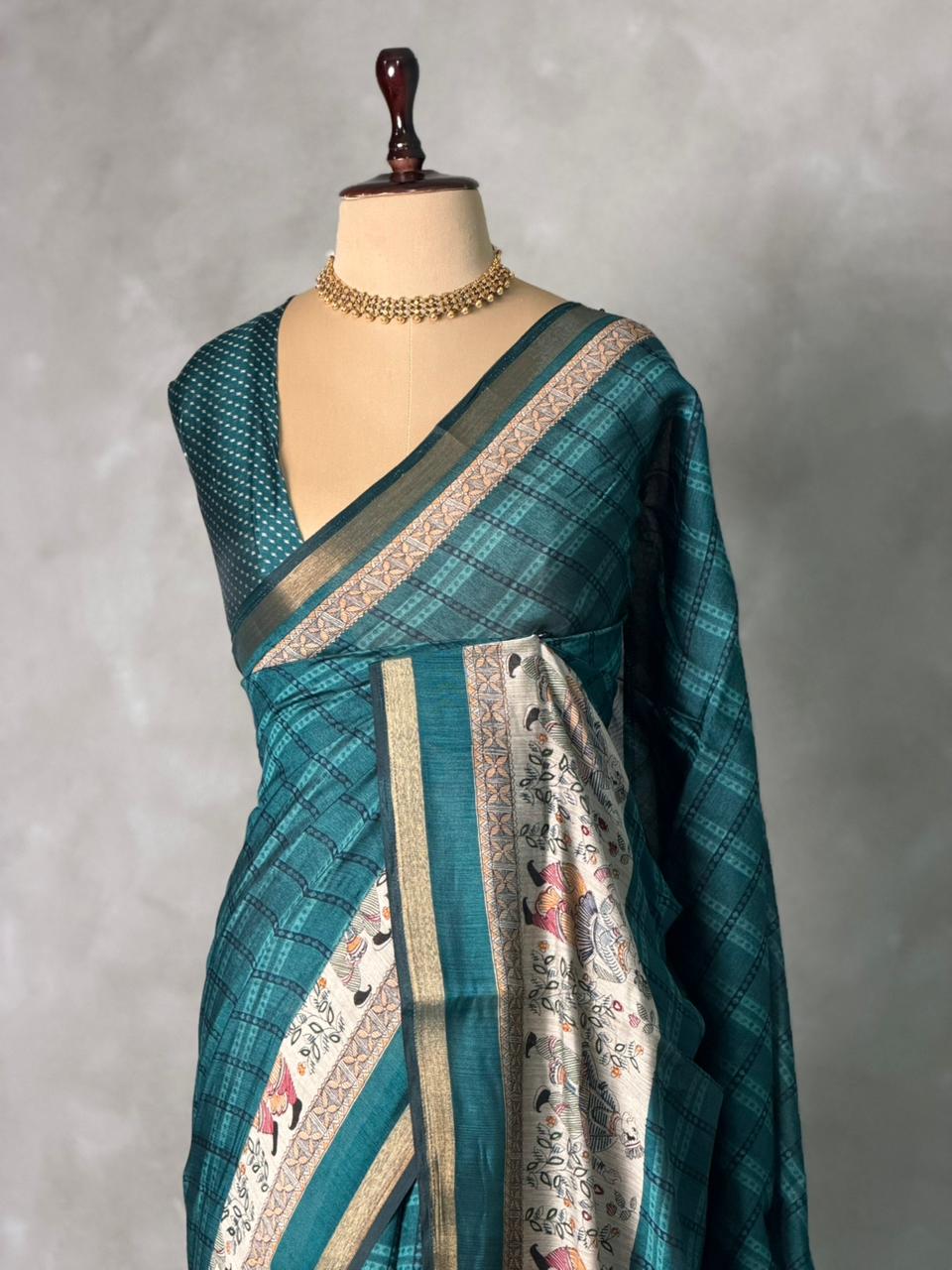 Peacock blue silk cotton saree -PBR20