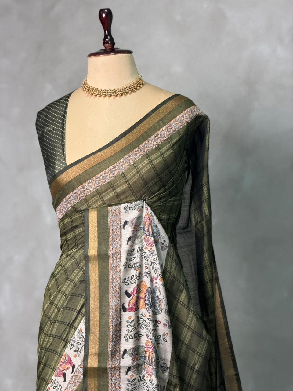 Deep green silk cotton saree -PBR20B