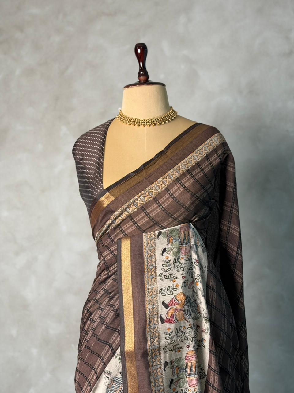 Brown silk cotton saree -PBR20E