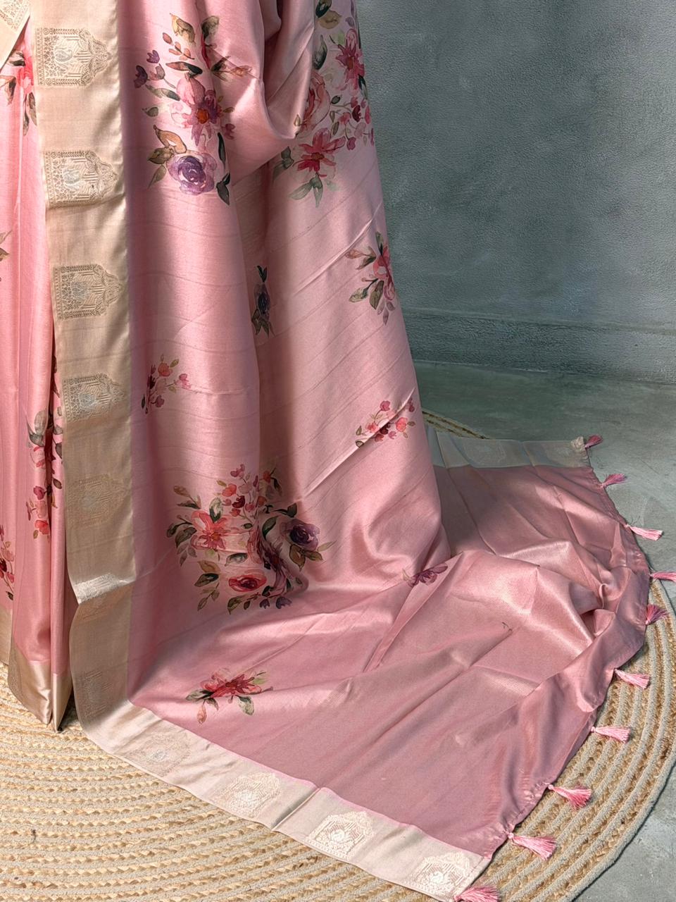Pink semi tusser silk saree -PBR21