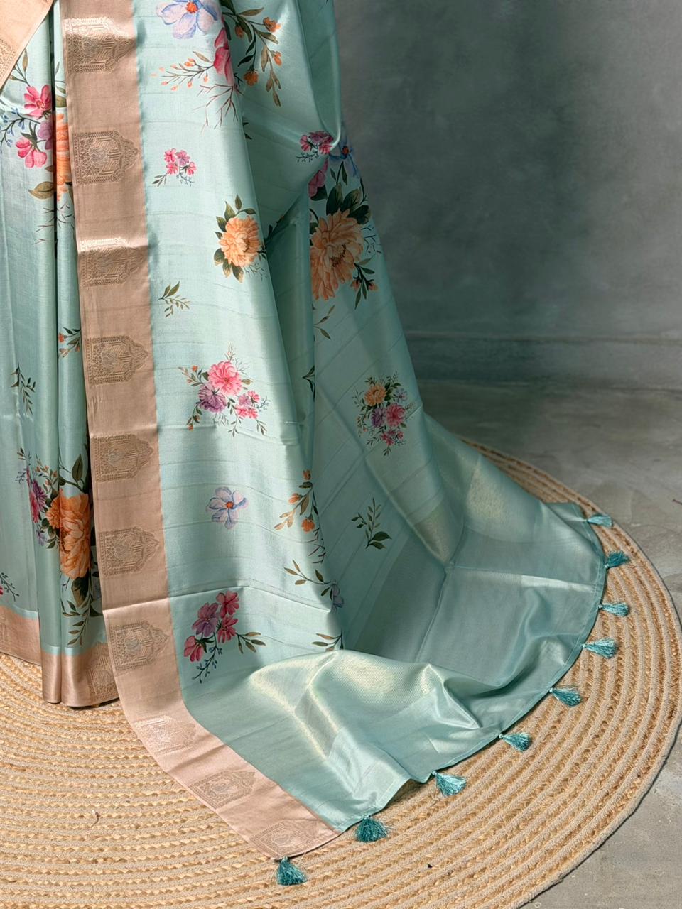 Pastal Blue semi tusser silk saree -PBR21B