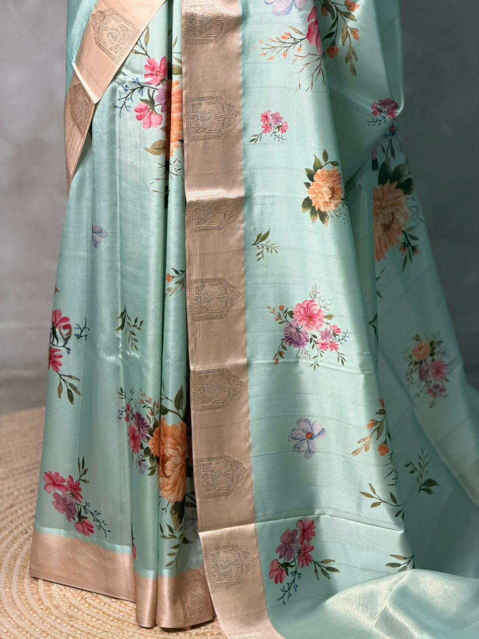 Pastal Blue semi tusser silk saree -PBR21B