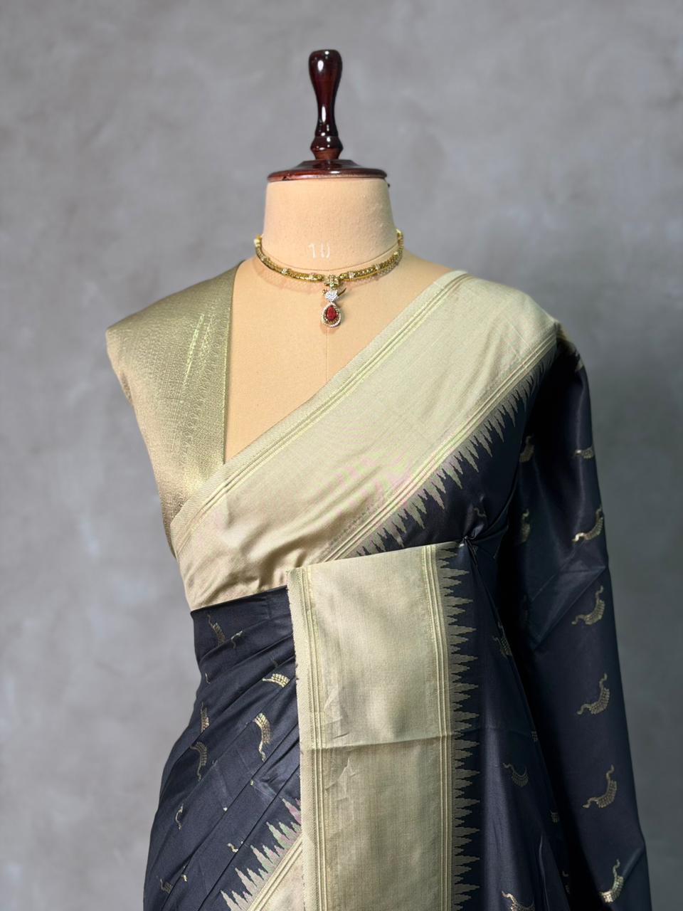 Black and Beige silk saree - PBR22D