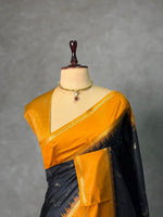 Black and Mustard Yellow silk saree - PBR22