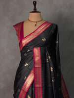 Black and Rani Pink silk saree - PBR23B