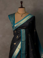 Black and Peacock Blue silk saree - PBR23