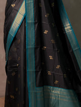 Black and Peacock Blue silk saree - PBR23
