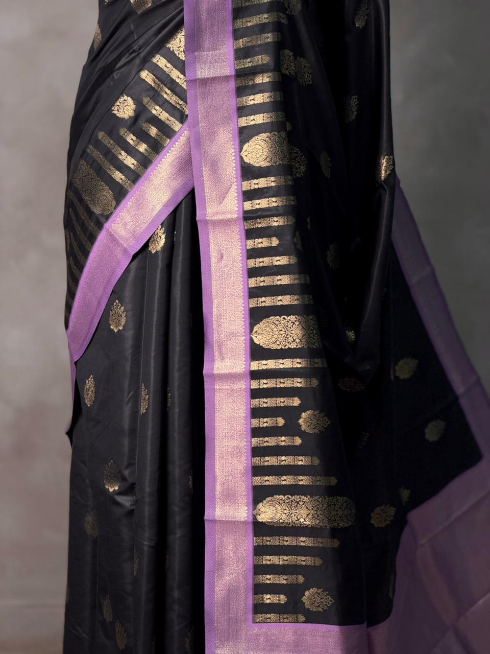 Black and Lavender silk saree - PBR24D