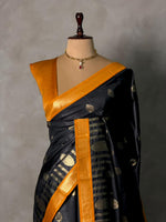 Black and Mustard Yellow silk saree - PBR24