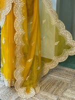 Yellow organza saree- PBR25A