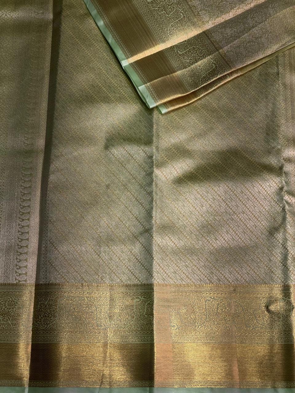 Pastal GreenTissue Kanchipuram saree- PBRIDE44J