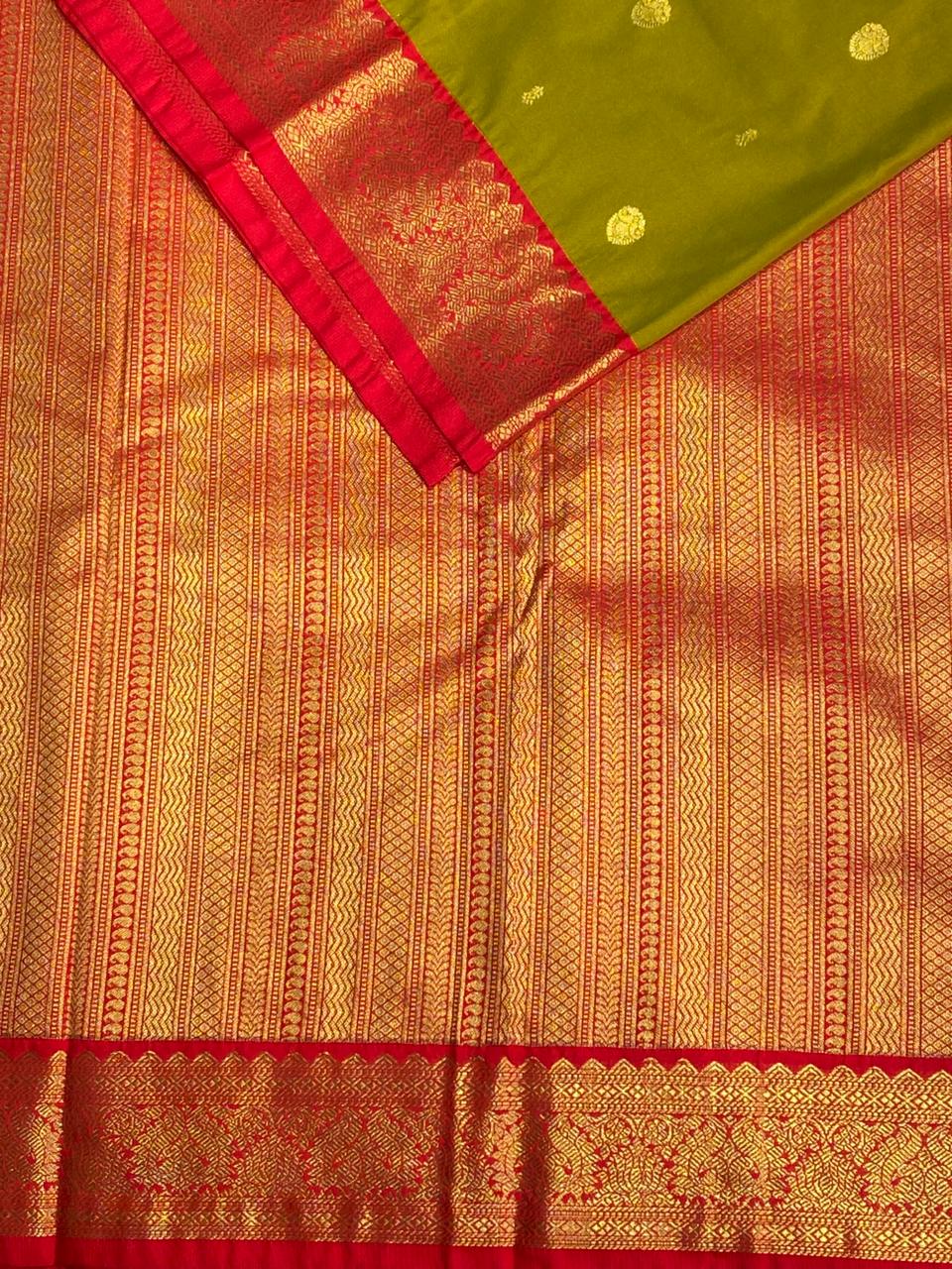 Parrot Green and Red Pink kanchipuram silk saree- PSSR334