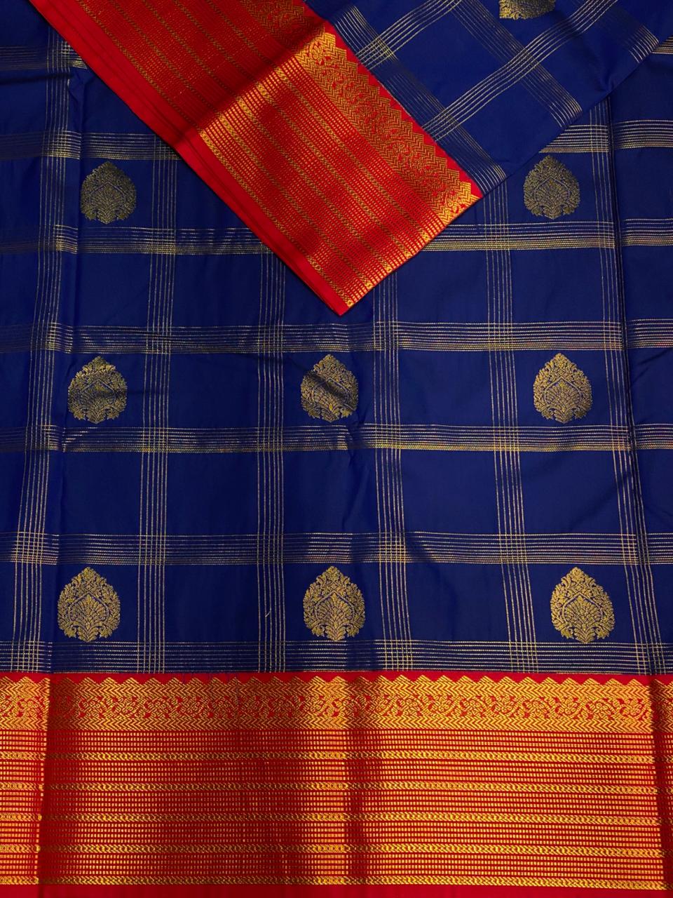 Navy blue and Red Pink kanchipuram silk saree- PSSR335