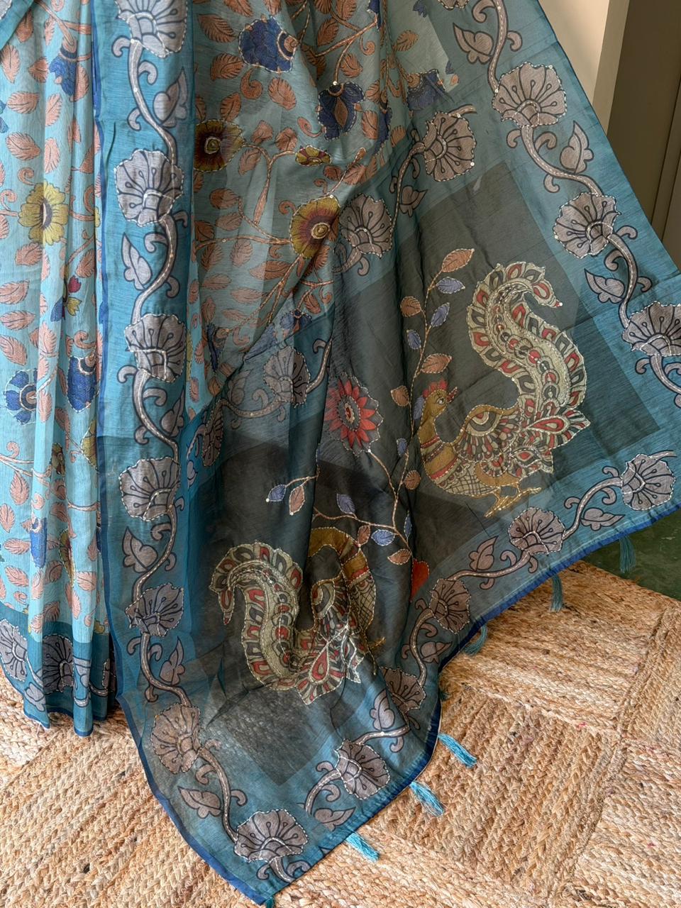Blue mul chanderi saree- PBR26