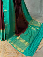 Brown and Aqua green crepe silk saree- GAL11B