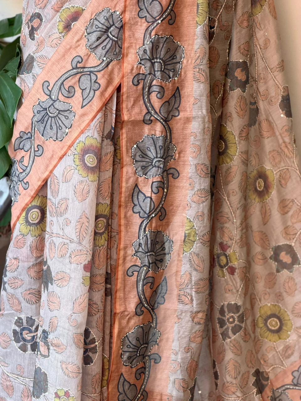 Peach mul chanderi saree- PBR26A