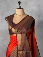 Orange and Brown crepe silk saree- GAL11C
