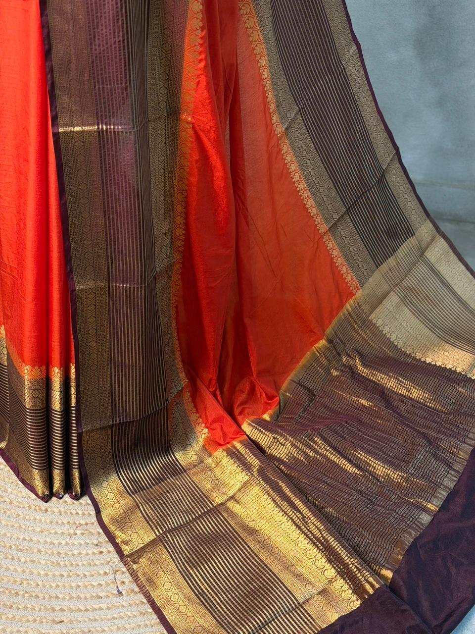 Orange and Brown crepe silk saree- GAL11C